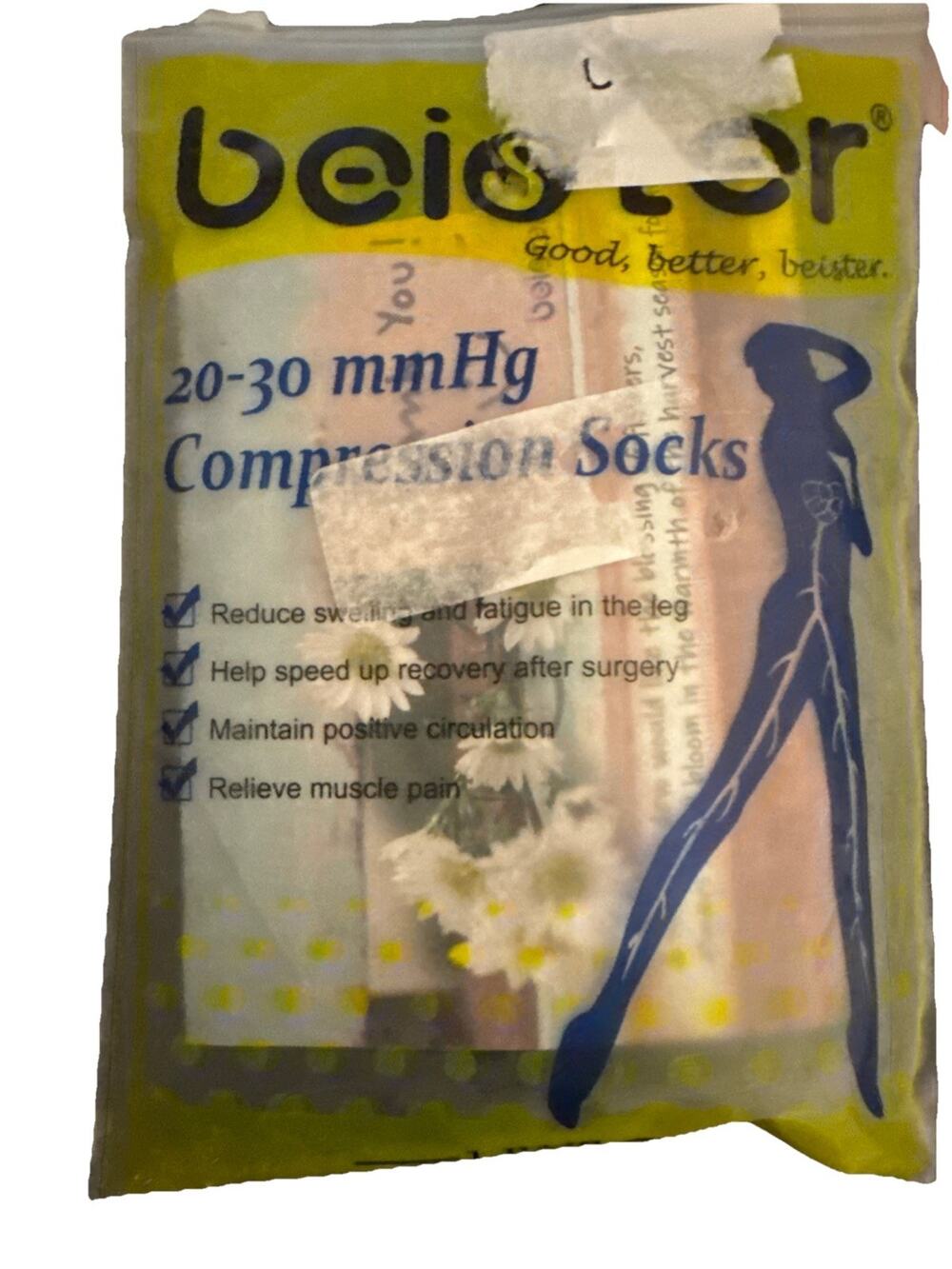 Beister 20-30 MmHg Compression Socks Sz M Relieve Muscle Pain Swelling Black
